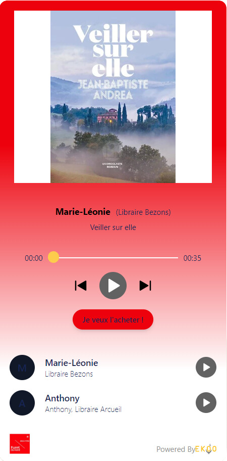 Interface pour écouter les audio des libraires