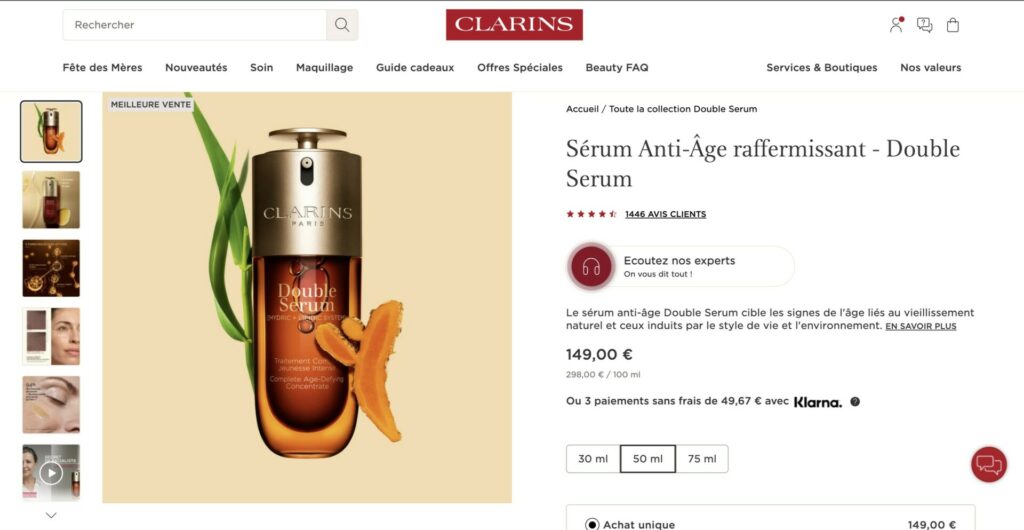 Capsule audio intégré sur la page sérum anti-âge