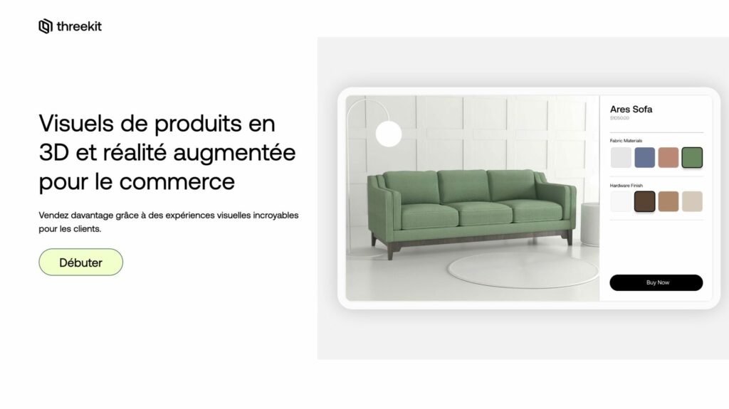 Interface Threekit, top startup 2026 pour visuels produits 3D et réalité augmentée e-commerce