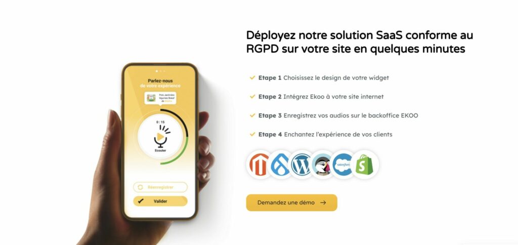 Solution SaaS Ekoo RGPD pour intégrer l'audio produit en quelques minutes