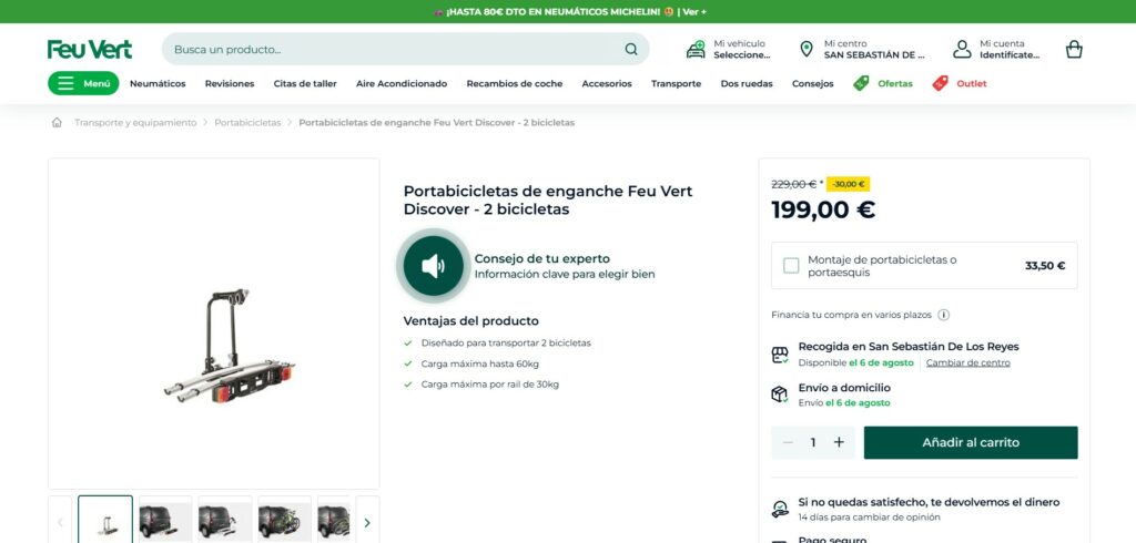 Capture d’écran d’une capsule audio EKOO fermée sur une fiche produit Feu Vert Espagne